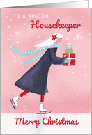 Housekeeper Christmas Modern Skating Girl with Gifts card