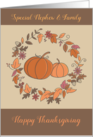 Nephew and Family Thanksgiving Leaf Wreath Pumpkins card