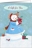 Gift Money Card Snowman Lady with Red Poinsettia Flowers card