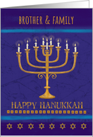 Brother and Family Hanukkah Gold Menorah Candles Star of David card
