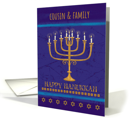 Cousin and Family Hanukkah Gold Menorah Candles Star of David card