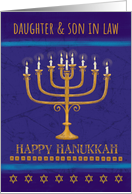 Daughter and Son in Law Hanukkah Gold Menorah Candles Star of David card