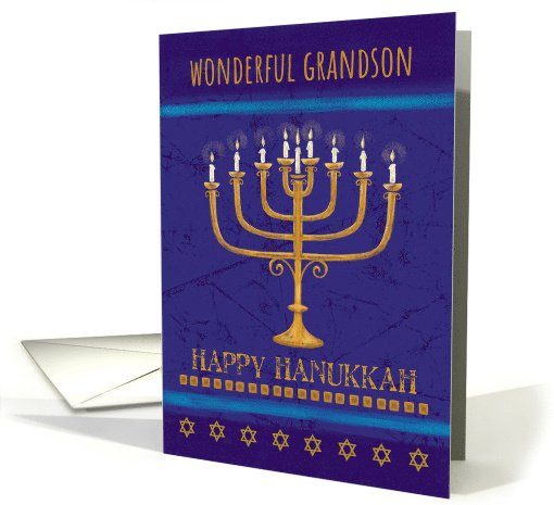 Grandson Hanukkah Gold Menorah Candles Star of David card (1704166)