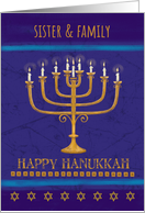 Sister and Family Hanukkah Gold Menorah Candles Star of David card