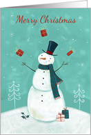 Merry Christmas Holidays Juggling Snowman card