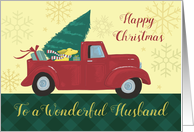 Husband Happy Christmas Red Truck with Dog card