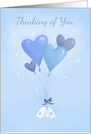Thinking of You Blue Love Heart balloons card