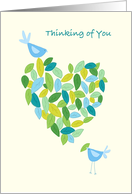 Thinking of You Blue Bird Heart of Leaves card