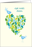 Get Well Soon Blue Bird Heart of Leaves card