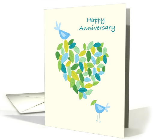 Happy Anniversary Blue Bird Heart of Leaves card (1707100)