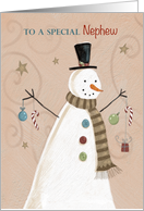 Special Nephew Christmas Holiday Folk Style Snowman card