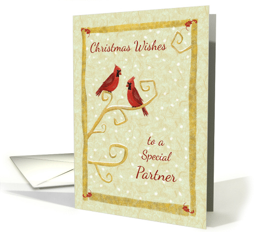 For Gay Partner Christmas Red Cardinal Birds on Gold Effect Paper card