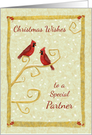 For Gay Partner Christmas Red Cardinal Birds on Gold Effect Paper card