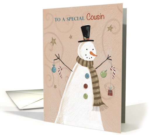 Special Cousin Christmas Holiday Folk Style Snowman card (1708098)