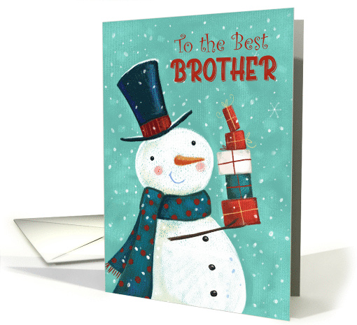 Best Brother Christmas Snowman with Stack of Presents card (1709504)