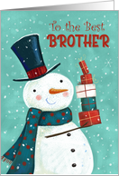 Best Brother Christmas Snowman with Stack of Presents card