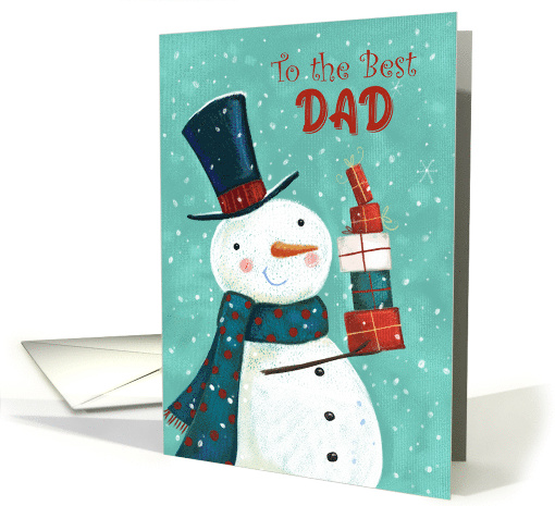 Best Dad Christmas Snowman with Stack of Presents card (1709518)