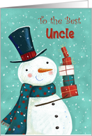 Best Uncle Christmas Snowman with Stack of Presents card