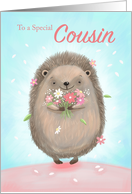 Special Cousin Birthday Cute Hedgehog with Flowers card