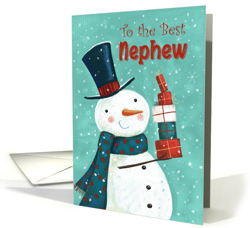 Best Nephew Christmas Snowman with Stack of Presents card (1710456)