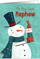 Best Nephew Christmas Snowman with Stack of Presents card