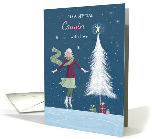 Cousin Christmas Girl with Modern White Tree card (1712338)