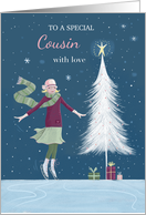 Cousin Christmas Girl with Modern White Tree card