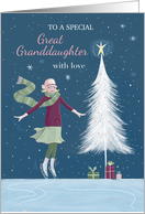 Great Granddaughter Christmas Girl with Modern White Tree card