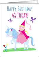 Princess Unicorn Birthday Age 68 card