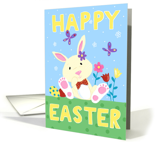 Happy Easter Cute Bunny with Flowers card (1729610)