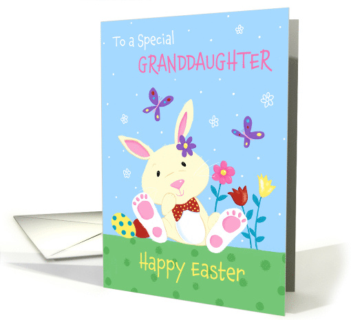 Granddaughter Happy Easter Cute Bunny with Flowers card (1729614)