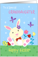 Granddaughter Happy Easter Cute Bunny with Flowers card