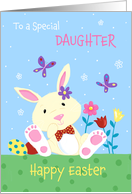 Daughter Happy Easter Cute Bunny with Flowers card