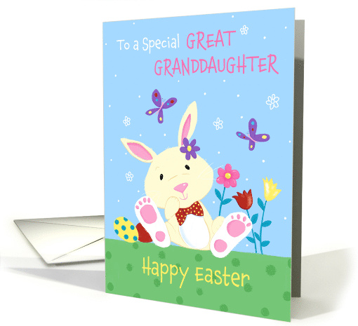 Great Granddaughter Happy Easter Cute Bunny with Flowers card