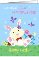 Great Granddaughter Happy Easter Cute Bunny with Flowers card