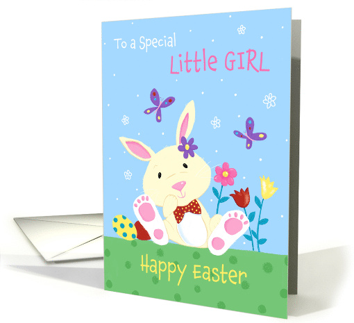 Girl's Happy Easter Cute Bunny with Flowers card (1729644)