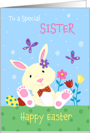 Sister Happy Easter Cute Bunny with Flowers card