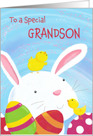 Grandson Happy Easter Bunny with Chicks and Eggs card
