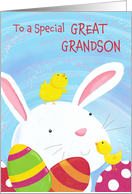 Great Grandson Happy Easter Bunny with Chicks and Eggs card