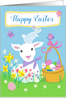 Happy Easter Spring Lamb and Bunny card