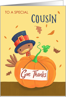 Cousin Thanksgiving Turkey and Pumpkin card