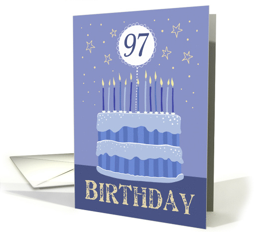 97th Birthday Cake Male Candles and Stars Distressed Text card