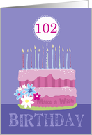 102nd Pink Birthday Cake with Candles for Her card