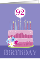 92nd Pink Birthday Cake with Candles for Her card