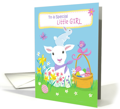 Little Girl Easter Spring Lamb and Bunny card (1730708)