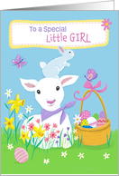 Little Girl Easter Spring Lamb and Bunny card