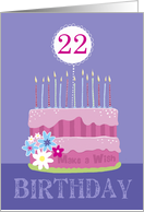 22nd Pink Birthday Cake with Candles for Her card
