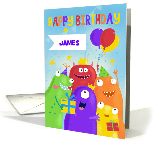 Custom Name Kids Happy Birthday Party Monsters card (1731148)