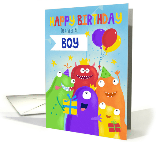 Boy Kids Happy Birthday Party Monsters card (1731226)