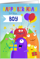 Boy Kids Happy Birthday Party Monsters card